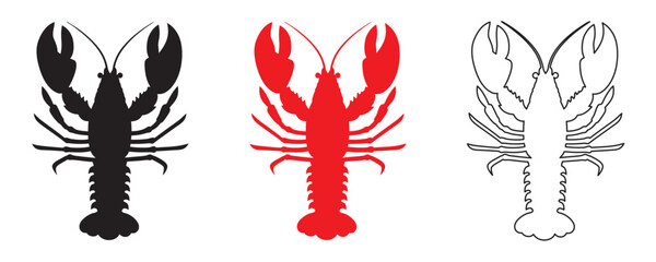 Lobster black silhouette, Lobster outline vector, Lobster clipart