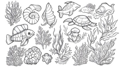 Ocean Life Sketch Collection.