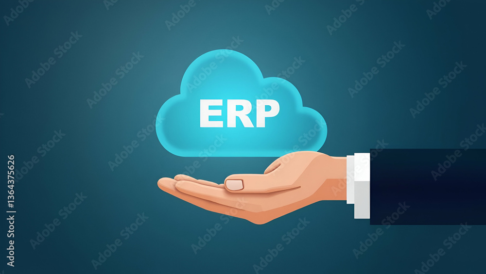 Poster flat hand holding holographic erp integration customization icon: a minimalist vector illustration o