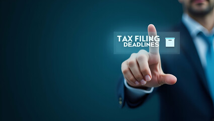 Hand Operating Holographic Device to View Tax Filing Deadlines - Key Dates Highlighted
