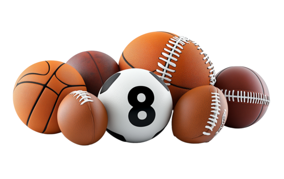 Realistic Sports Balls Stacked Together on Transparent Background