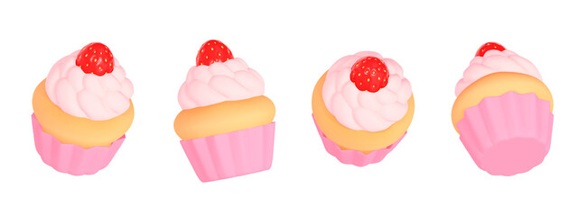 cupcake, dessert, pink, 3d, object
