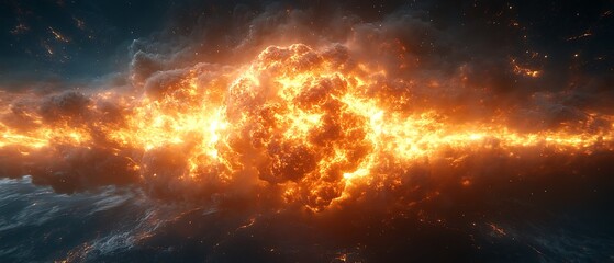 Naklejka premium Fiery explosion of energy bursting through dense atmospheric clouds