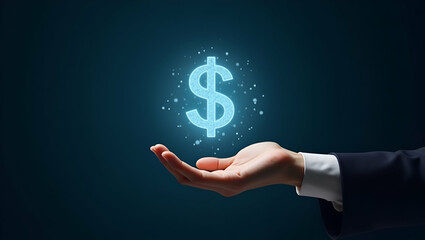 Flat Hand Showcasing Holographic Investment Mutual Funds Symbol: A Minimalist Vector Illustration for Smart Business Insights on Investment Strategies