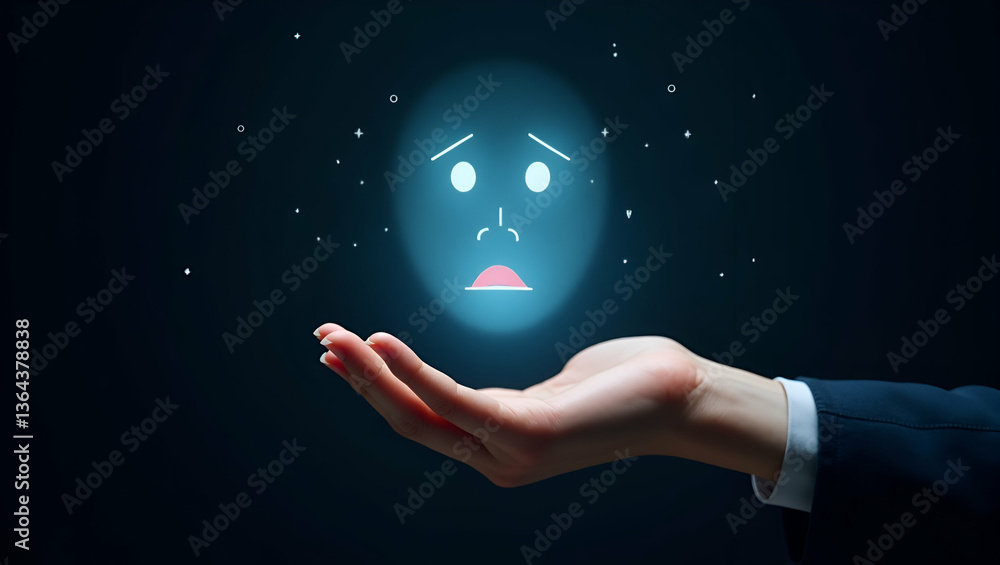 Poster flat hand showcasing holographic emotions symbol: a minimalist vector illustration representing empa