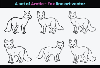 Obraz premium A set of cartoon Arctic - Fox animals line art vector.