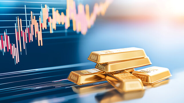 Investing in gold bars financial market infographic modern office aerial view wealth management strategies