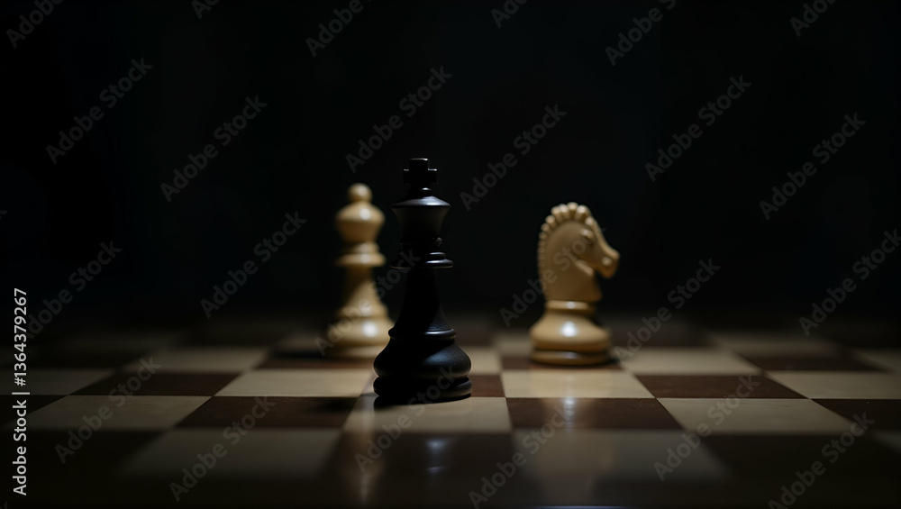 Poster king and knight chess pieces on dark background: highlighting strategic roles and classic gameplay i
