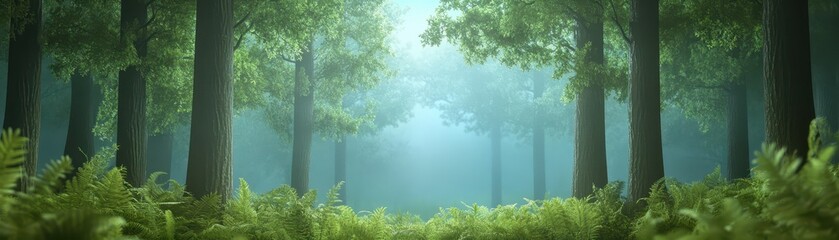 Obraz premium Tranquil forest path, discover the serenity of nature's verdant canopy