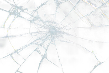 Close-up of a shattered glass screen with a spiderweb crack pattern on Transparent background.