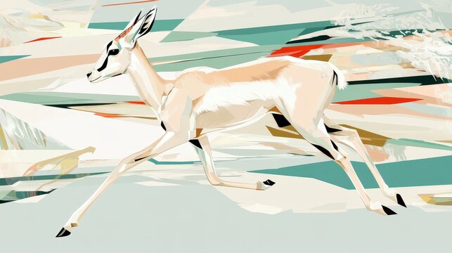 Springbok Antelope Running with African Savanna Art.