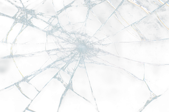 Close-up of a shattered glass screen with a spiderweb crack pattern on Transparent background. - Powered by Adobe
