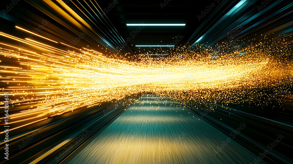 Poster dynamic light trails urban tunnel digital art futuristic setting motion capture energy visualization
