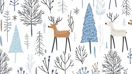 Cute winter forest pattern with deer