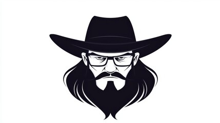 Stylish Man with Long Hair Wearing a Cowboy Hat and Glasses