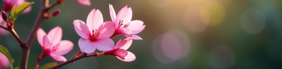 Fototapeta premium Close-up of pink flowers blooming on plant stem, botany, flowers
