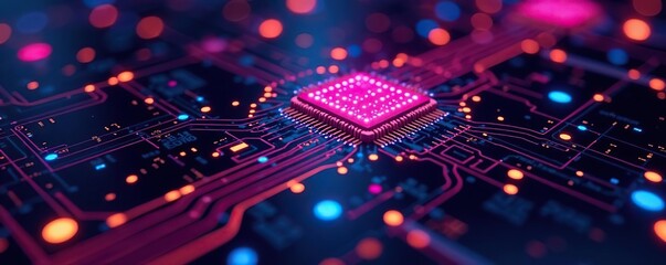 Colorful futuristic circuit board pattern with vibrant lights in a digital abstract background,  vibrant,  backdrop