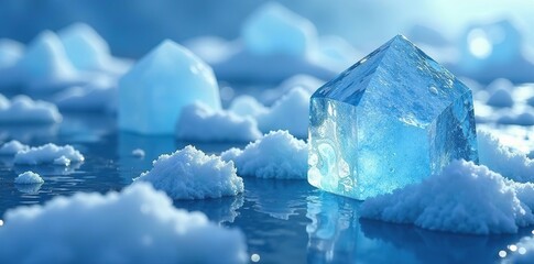 Obraz premium Crystalline ice formation with intricate patterns and textures, frozen water, coldness