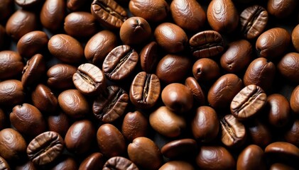 Close up of roasted coffee beans forming a textured background,  brown,  hot