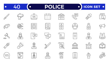 Police outline icon. Law and Judgement line icons Illustration. Justice, Court of law and Government outline icon set. © artshuvo