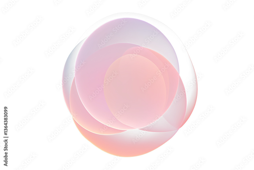 Poster abstract pink and red overlapping spheres.