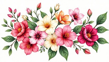 Floral bouquet with various flowers and leaves in vibrant colors, hand-drawn artistic style, perfect for invitations and botanical designs,  design elements,  decorative