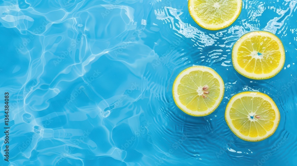 Poster refreshing lemons floating in a pool, enjoying the summer vibes. perfect for summer drinks.