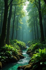 Enchanted with lush greenery serene stream
