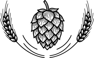 Vector grey hop and barley ear for brewing
