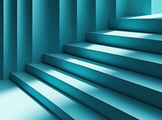 Obraz premium Teal staircase in a modern, minimalist setting. Sunlight highlights the steps