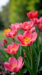 Obraz premium Close-up of vibrant blooming spring flowers in a garden, macro, season