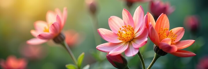 Obraz premium Close-up of vibrant blooming spring flowers with delicate petals and colorful blossoms, garden, close-up