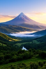 Fototapeta premium Majestic Volcano Sunrise Valley