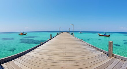 Obraz premium Peaceful wooden pier extending into turquoise sea 