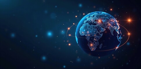 Digital globe with network lines and abstract squares representing global connectivity,  digital,  pattern