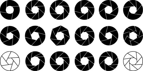 Vector black camera shutter icons set

