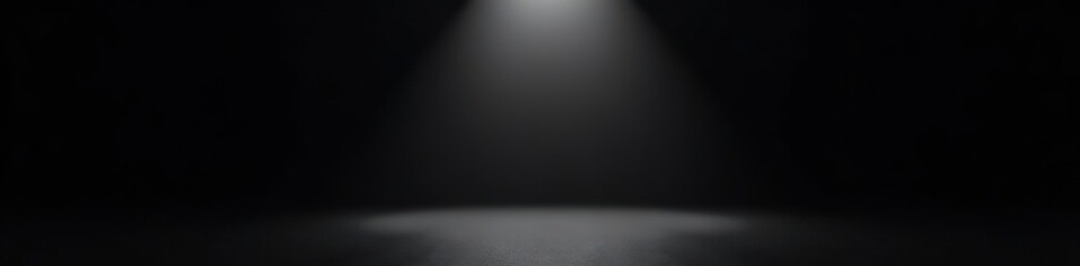 Empty black background with a central spotlight illuminating a sleek studio setting for showcasing designs Dark backdrop with abstract template in a realistic 3D render,  background,  3D