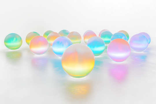 Illuminated orbs glowing with vibrant rainbow colors on dark floor.