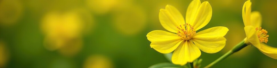 Obraz premium Close-up of bright yellow hypericum flowers with delicate petals and vibrant stamens, summer, vibrant