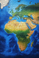 Fototapeta premium Colorful jigsaw puzzle map of africa europe asia continents and oceans