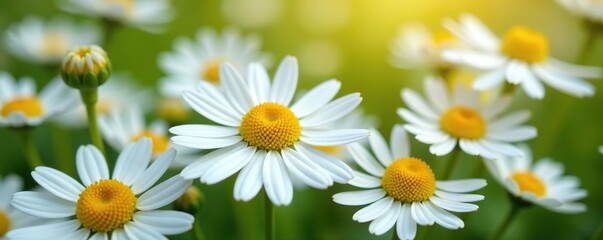 Fototapeta premium A close-up shot of a collection of Roman chamomile flowers, known for their medicinal properties and calming fragrance, flowers, Chamaemelum nobile