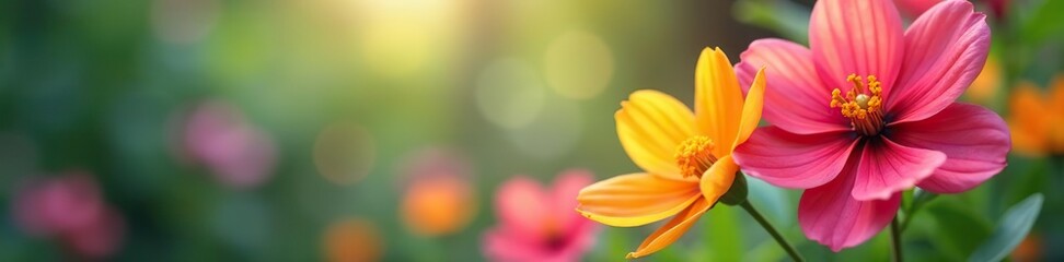 Obraz premium Close-up of vibrant spring flowers in full bloom against a blurred background, vibrant, beautiful