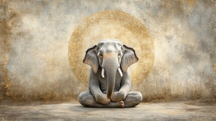 Meditating Elephant with Yoga, Zen, Spirituality, and Peace.