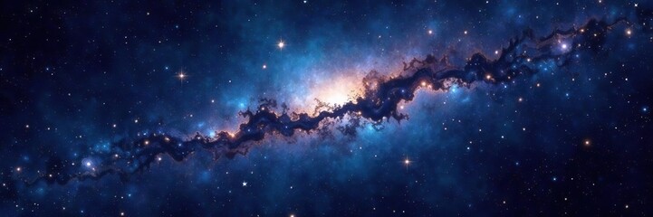 Naklejka premium Cosmic background filled with stars and galaxies, creating a dark infinite universe with shining constellations and stardust nebulae, 3d render, cosmic