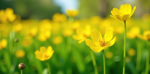 Obraz premium Close-up of vibrant yellow hieracium flowers blooming in a meadow, yellow, botanical