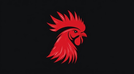 Obraz premium Red Rooster Silhouette on Solid Black Background