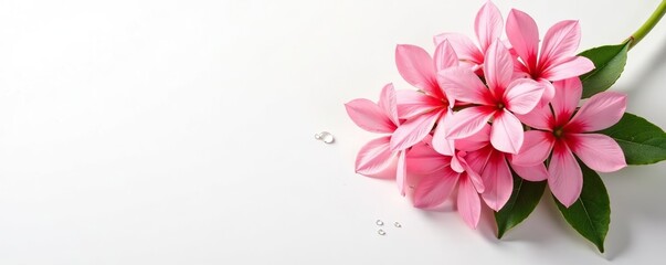 Fototapeta premium Bunch of vivid honeysuckle flowers against a clean white backdrop with refreshing water splashes, flowers, beauty