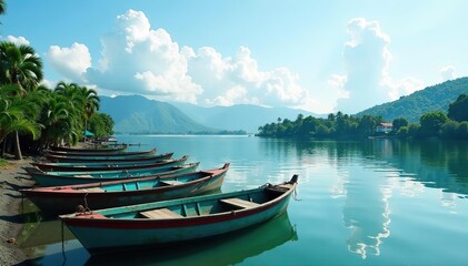 Fishing boats docked on tranquil river in St Ann, Jamaica,  moored,  landscape