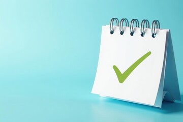 Calendar page with a single checkmark symbolizing completion or accomplishment, set against a soft light blue background,  accomplishment,  achievement