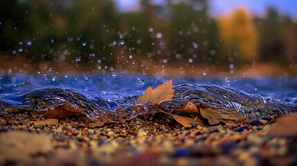 Autumn leaves on water